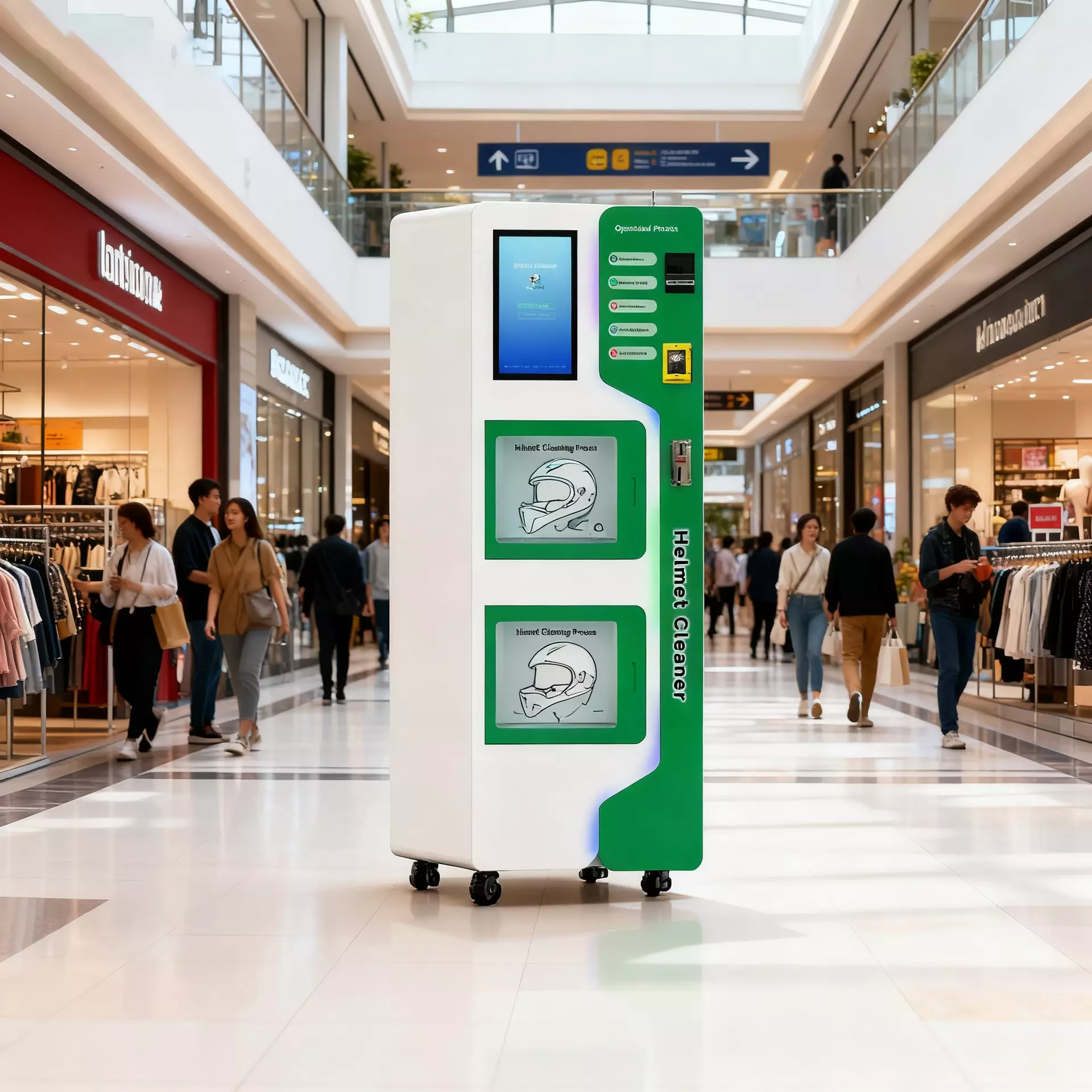 Shopping Malls / Parking Lots / Metro Stations – High-Traffic Self-Service Helmet Cleaning Stations
