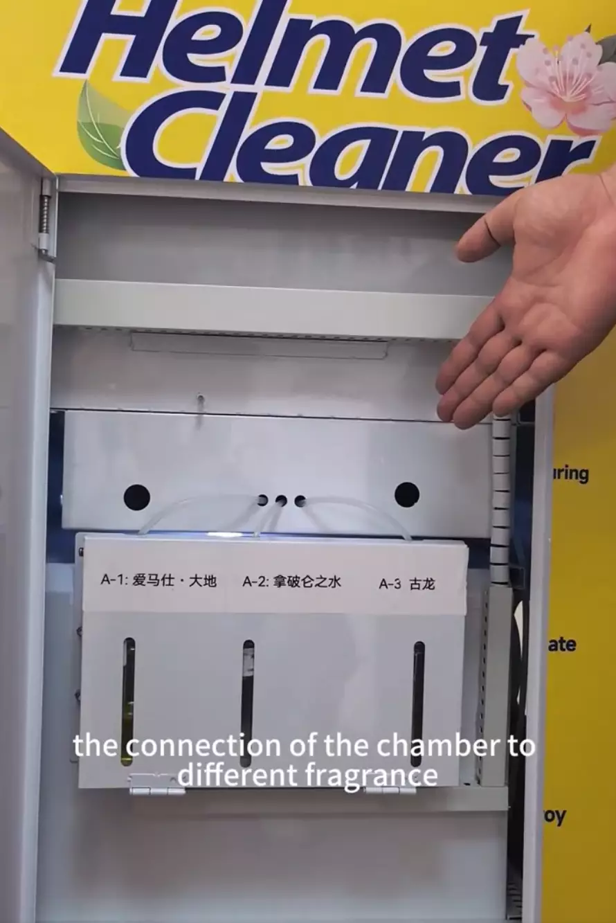 Helmet Cleaning Machine: 6 Two-Position Dispensing Slots